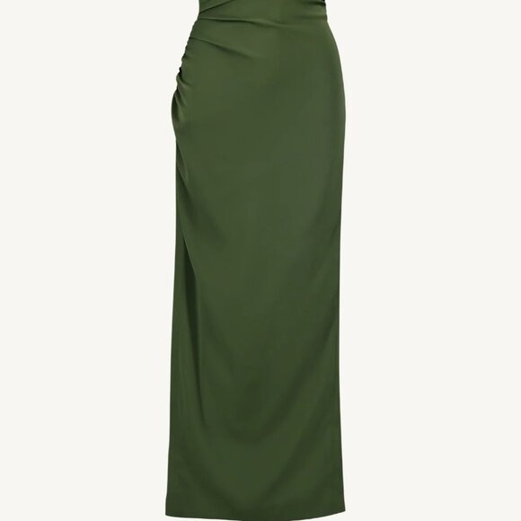 Lela Rose Heather Crepe Satin Ruched Dress Gown Forest Green - Picture 13 of 14